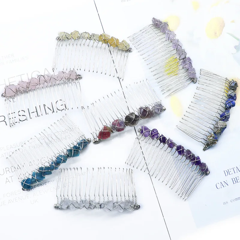 Girl Ladies Party Engagement Raw Quartz Natural Crystal Stone Women Hair Decoration Accessories Bridal Hair Clip Comb Clip