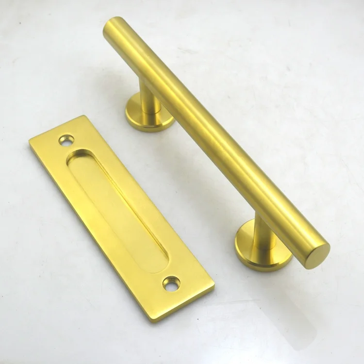 Customized round tube stainless steel satin brass barn door handle