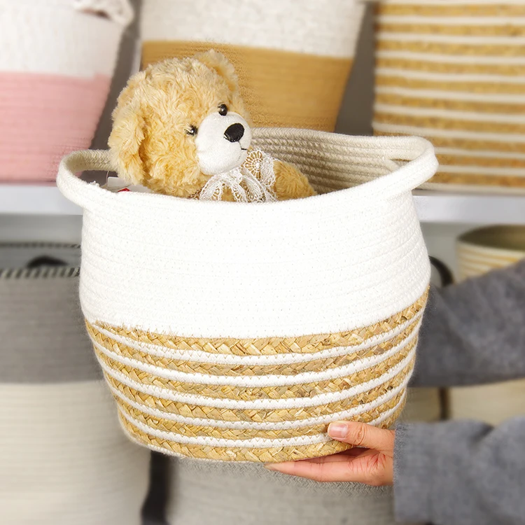 New Round Large Storage Baskets Cotton Rope Woven Laundry Storage Basket With Handle