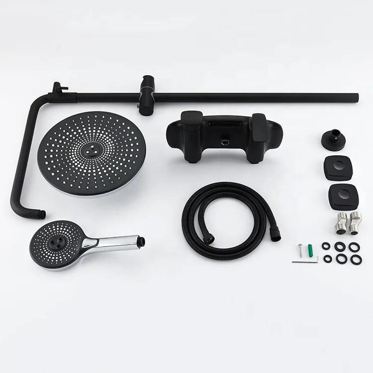 European Matt Black Shower Column With Faucet Mixer Bathroom Rain Bath Shower Set