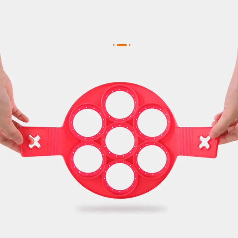 Kitchen Tool 7 Hole Round Red Food Grade Silicone Omelette Mold