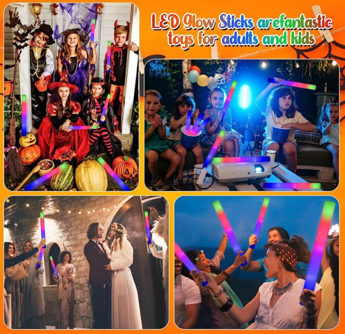 Logo Printing Flashing Effect Light up Foam Sticks 48X4cm LED Foam Glow Sticks Custom Led Foam Sticks for Party