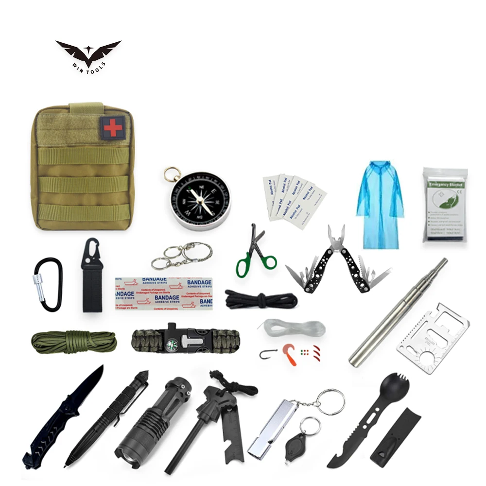 Wilderness Hunting Camping 21 in 1 Outdoor Wild Survival Gear Emergency survival kit With Molle Pouch