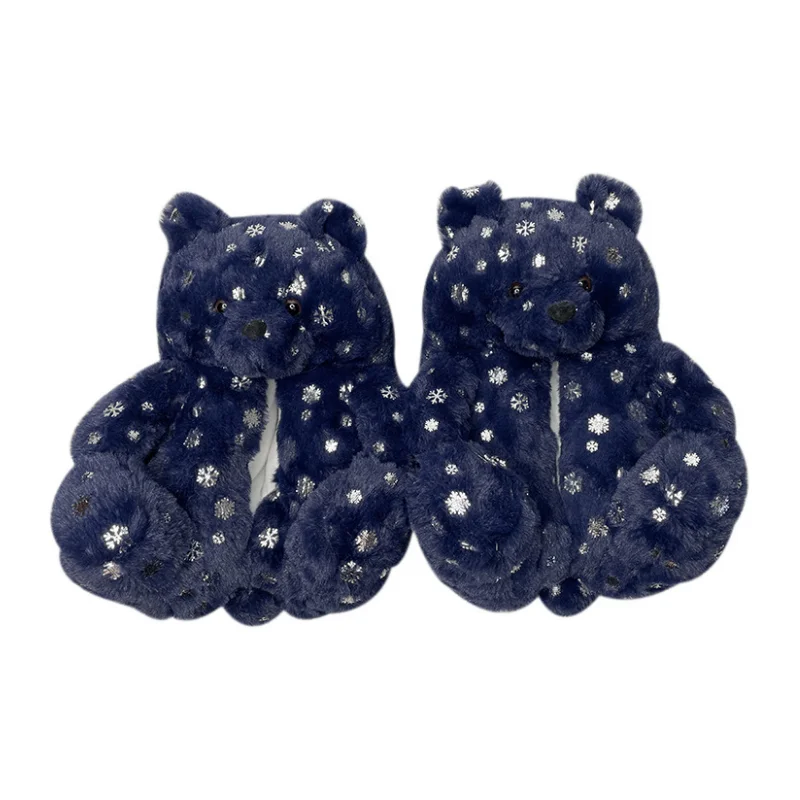 New Rainbow white snow mommy and me bear slippers Teady Bear Lovely Women House Fur Plush Teddy Bear Slippers with snowflake