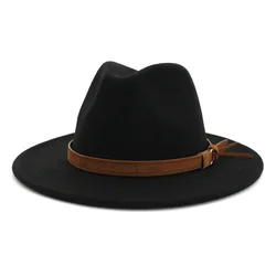 Men Women Vintage Wide Brim Fedora hat with Belt Felt Jazz Buckle hat fedora hats
