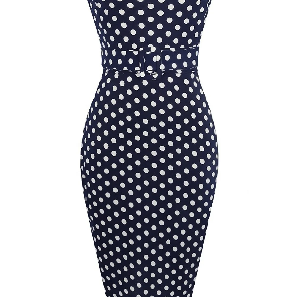 Новейшая винтажная одежда в горошек для работы, офисное Повседневное платье без рукавов длиной до колена, женское платье-карандаш, свадебные платья, платье большого размера