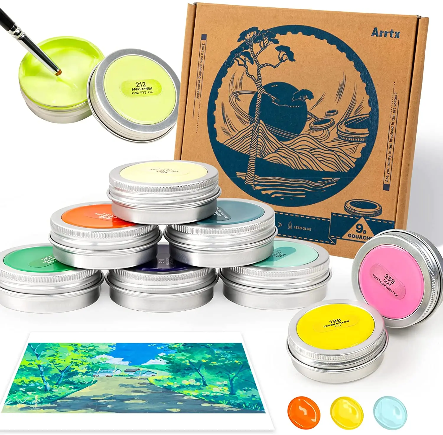 Arrtx Gouache Paint Set 9Colors x 30ml Perfect for Artists Students Gouache Opaque Watercolor Painting