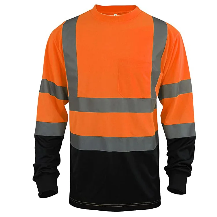 Изготовление на заказ Печать логотипа Hi Vis футболка карман Светоотражающая два тона с коротким и длинным рукавом чтобы вы были заметны черной подошве; Цвета:
