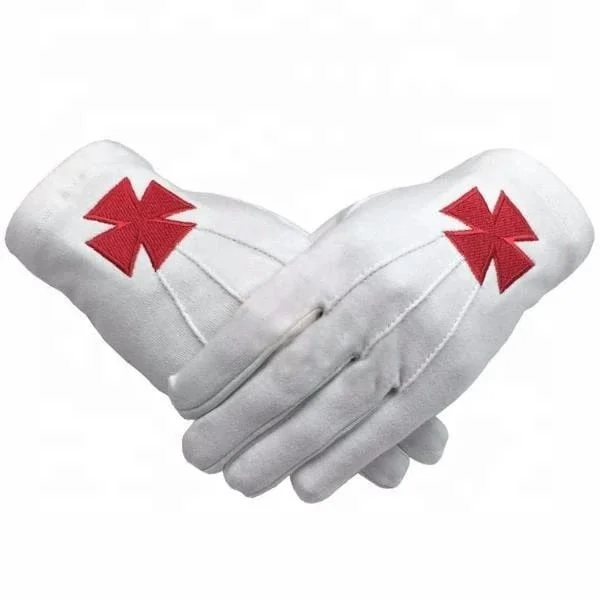 Перчатки с вышивкой Masonic Regalia Knight Templar Red Nordic Cross White