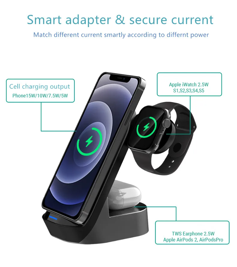 
Qi Wireless Charger Stand For iPhone 12 Mini 11 Pro XS MAX XR X 8 Samsung S20 S10 Fast Charging Dock Station 