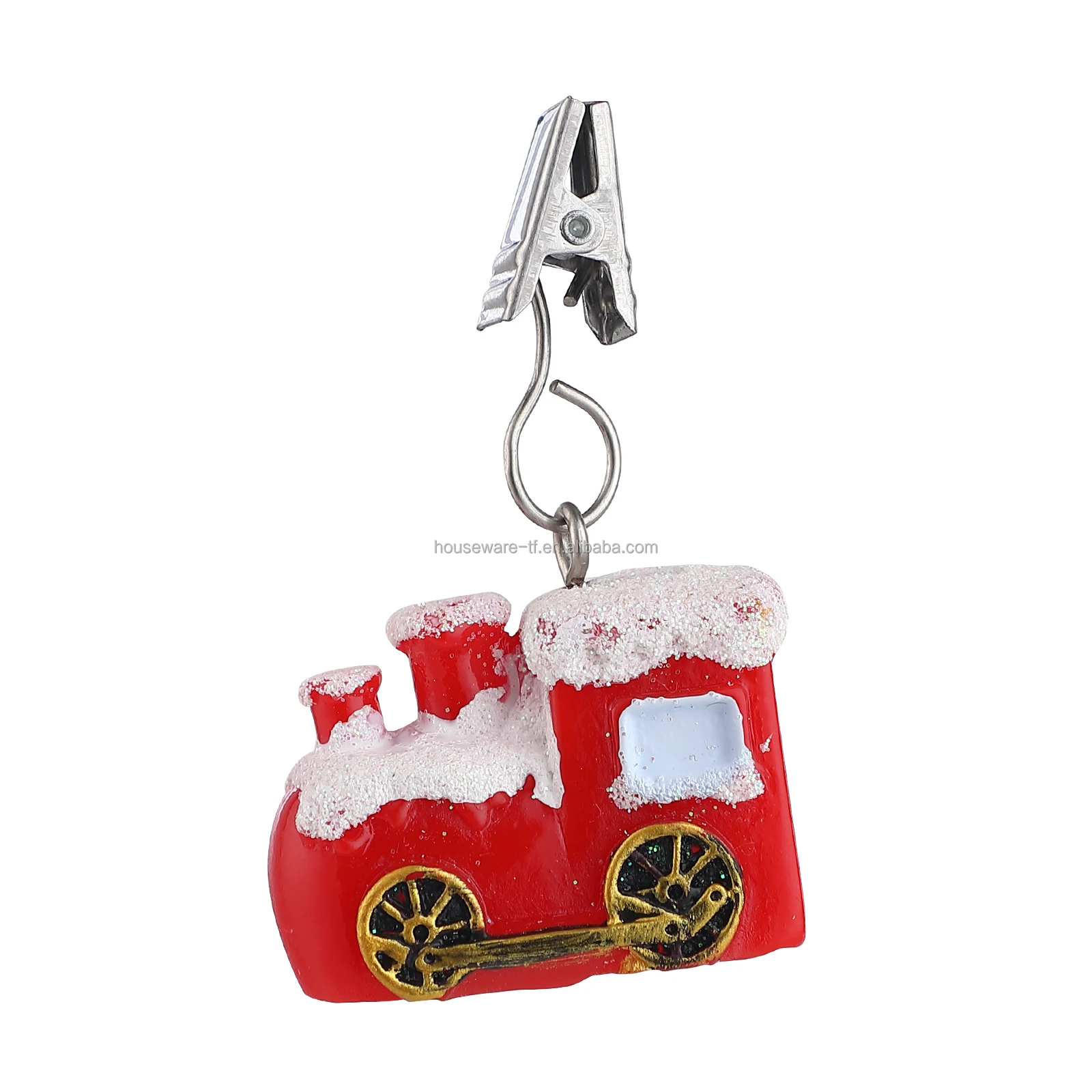 Twofish Home Christmas Red Bus Shaped Table Cover Clips Set of 4 100% Handicraft Xmas Trees Tablecloth Clips Pack of 4