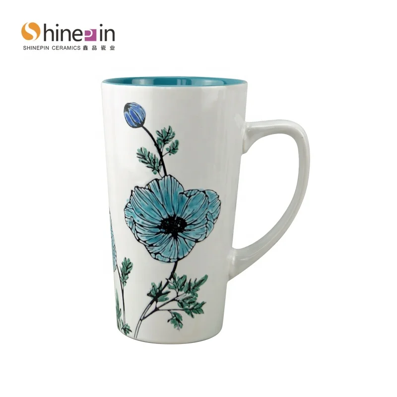 Factory Wholesale  Custom Homeware logo Ceramic Mug New style 550ml Flower Promotional Coffee Mug China Tall Mugs