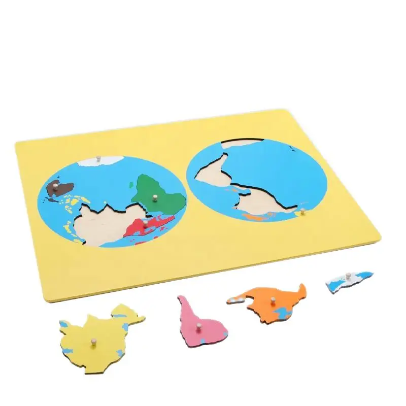 Montessori materials educational wooden toy school custom develop child intelligence material puzzle map of world part