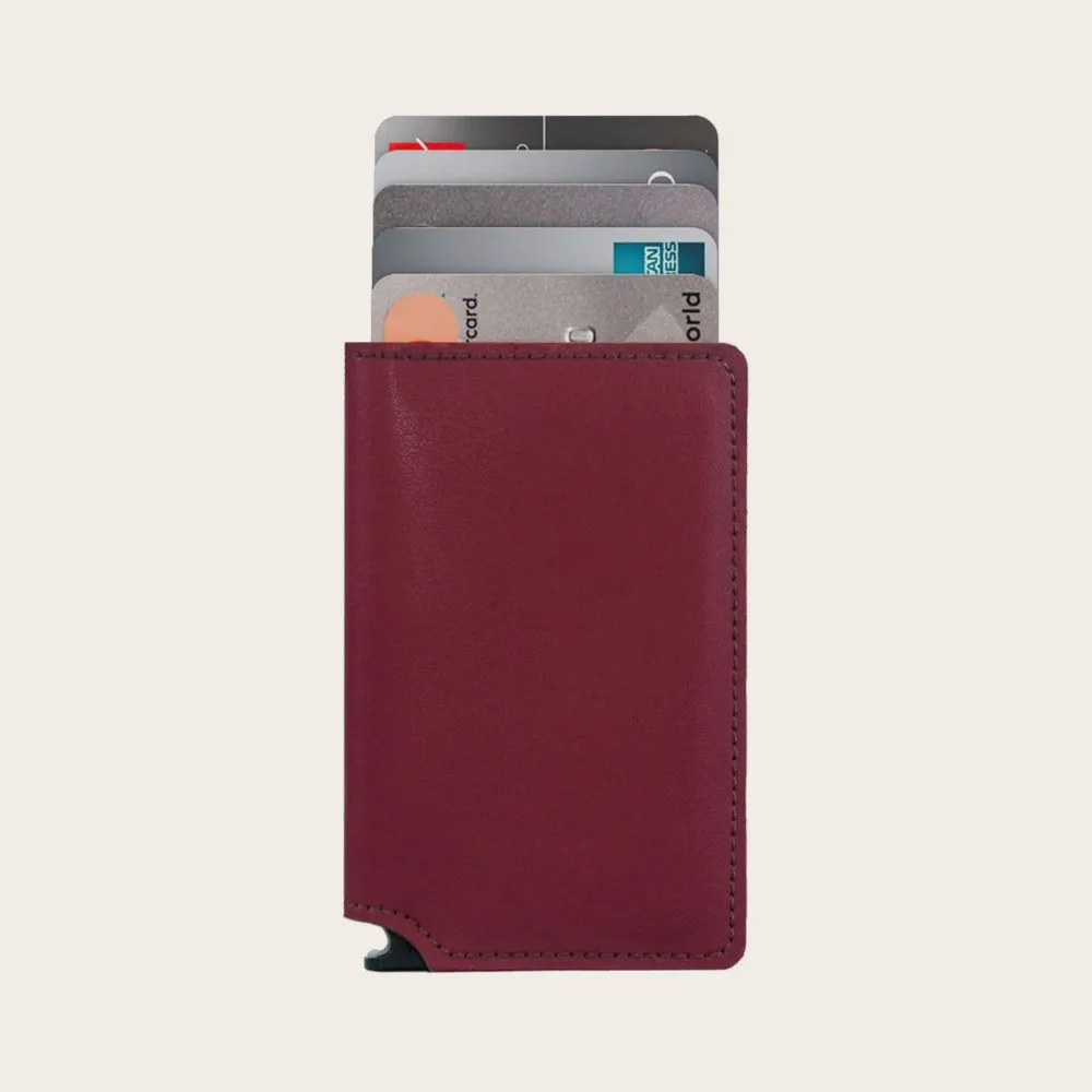 Custom metal pop up card holder wallet for men rfid blocking pop up wallets custom leather cardholder