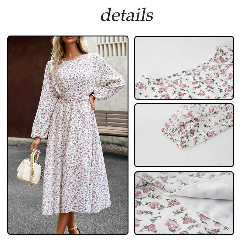 Dropshipping products woman dress long sleeve elegant casual floral dresses women 2023