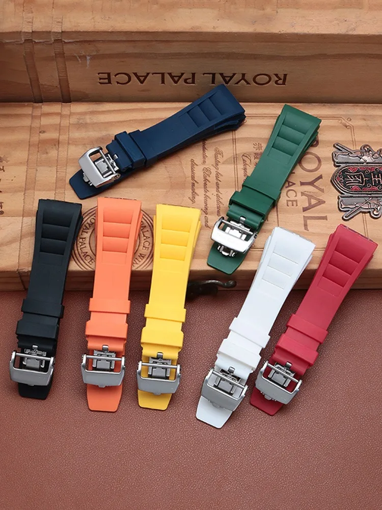 Curved Luxurv Rubber Silicone Watch Band Compatible For   RM035 011 055 030 Black Red Strap Replacement 25mm