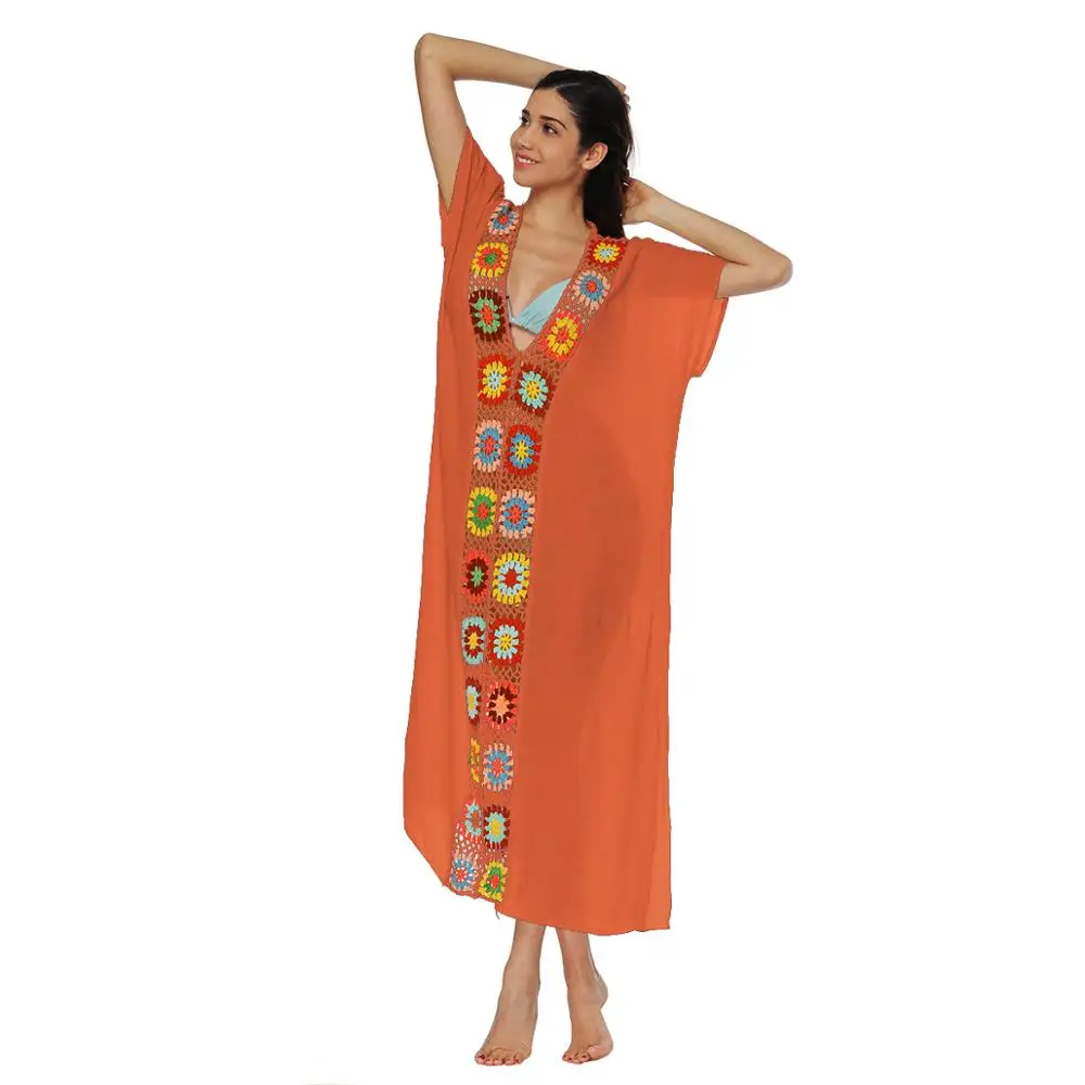 Summer Beach Long Dress Colorful Mexican Perspective Beach Sunscreen V-neck Short Sleeve Bohemia Maxi Dress