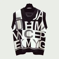Accept small orders OEM knitwear cashmere sleeveless letter jacquard knitted men custom sweater vest