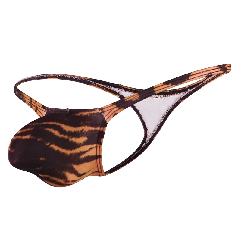 
Gay Mens Underwear Bikini Penis pouch G-strings Tiger stripe U convex Low Waist Sexy thongs Man jockstrap 