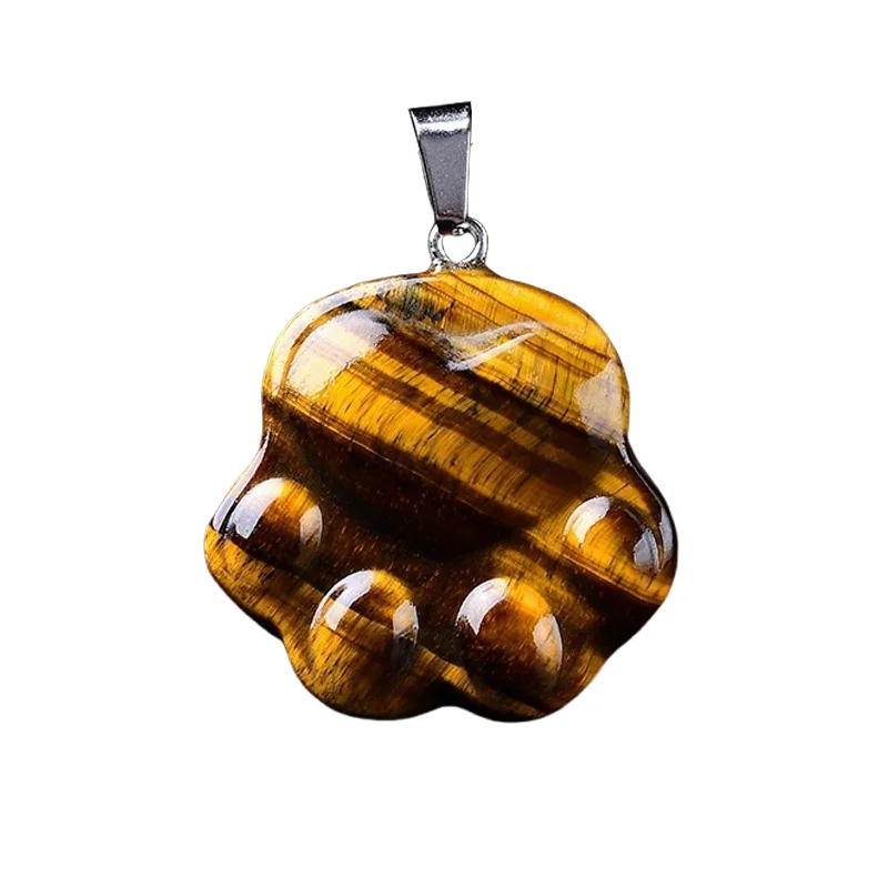 Wholesale Newest Hand Carved Natural Tiger Eye Gemstone Animal Small Cat Paw Shape Crystal Carvings Pendant For Gift