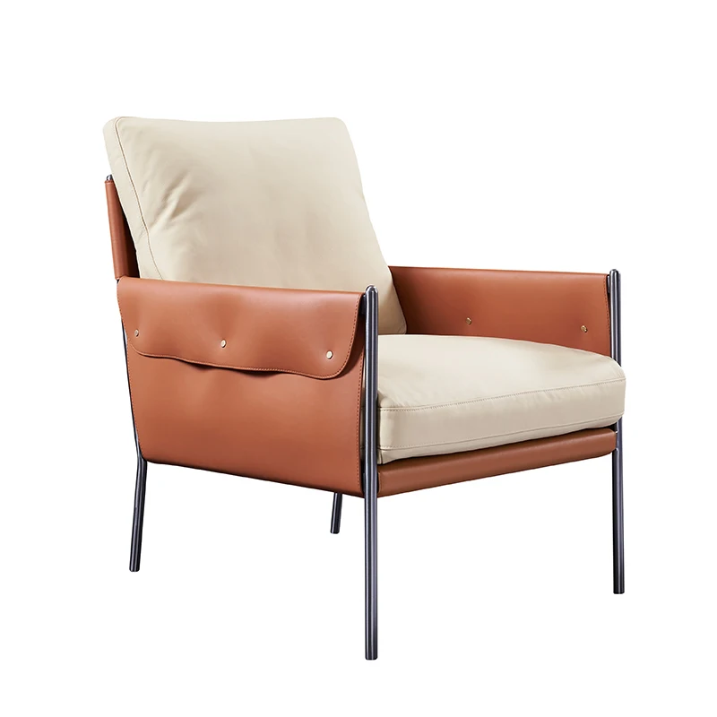 Luxury European Modern Design Leather Fabric Single Chaise Lounge Leisure Living Room Chairs With Metal Legs