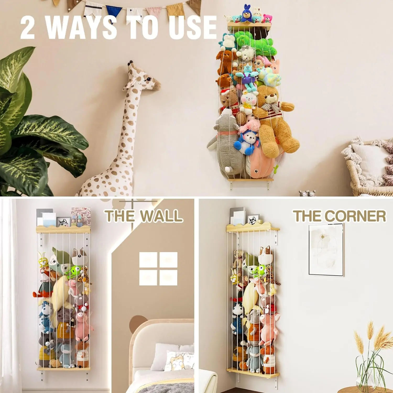 Wooden Plush Toy Organizer  Toy Storage Shelf Stuffed Animal Storage Toys