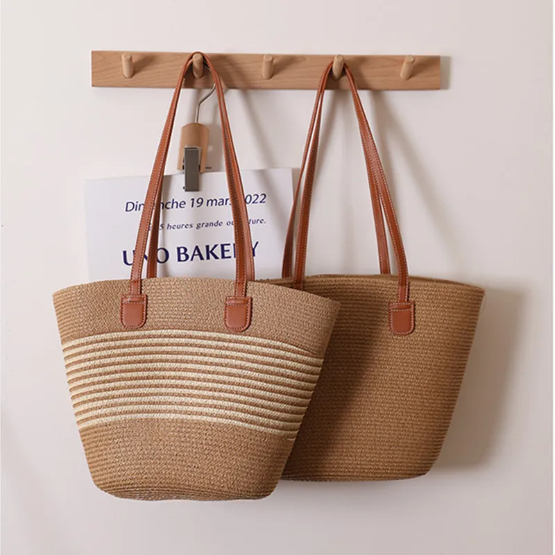 Summer Beach Rattan Woven Large Size Straw Tote Hand Woven Bags Women Luxury Embroidery Moroccan Straw Beach Bag