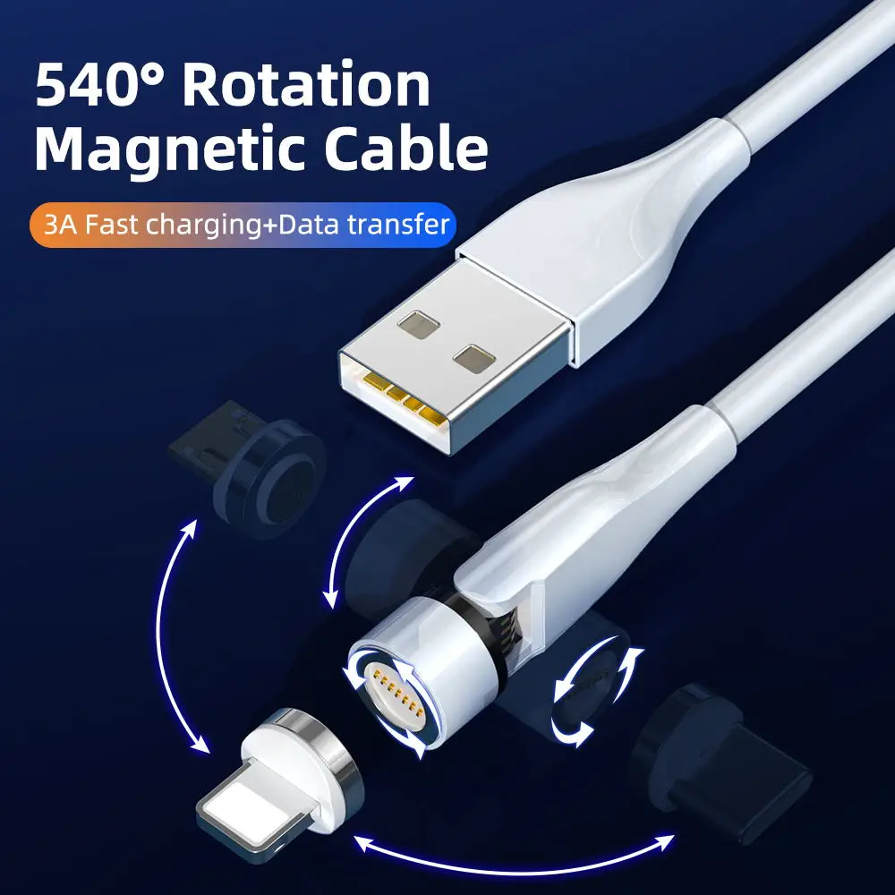 IPSKY new design magnet charging line 540 degree free rotation 3 in 1 rotate 540 degree magnetic usb cable