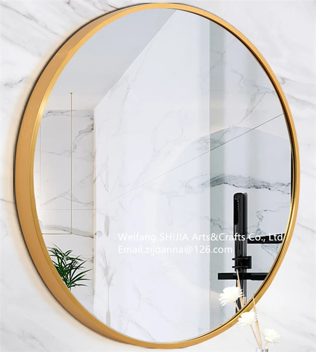 Black Gold Circle Wall Mirror luxury design wall mounted decorative gold large round aluminum alloy frame wall mirror