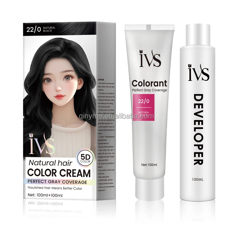 OEM Italian Permanent Dark Brown Black Hair Dye Korea Professional IVS Hair Color Cream Dye With Hair Color Chart And Developer