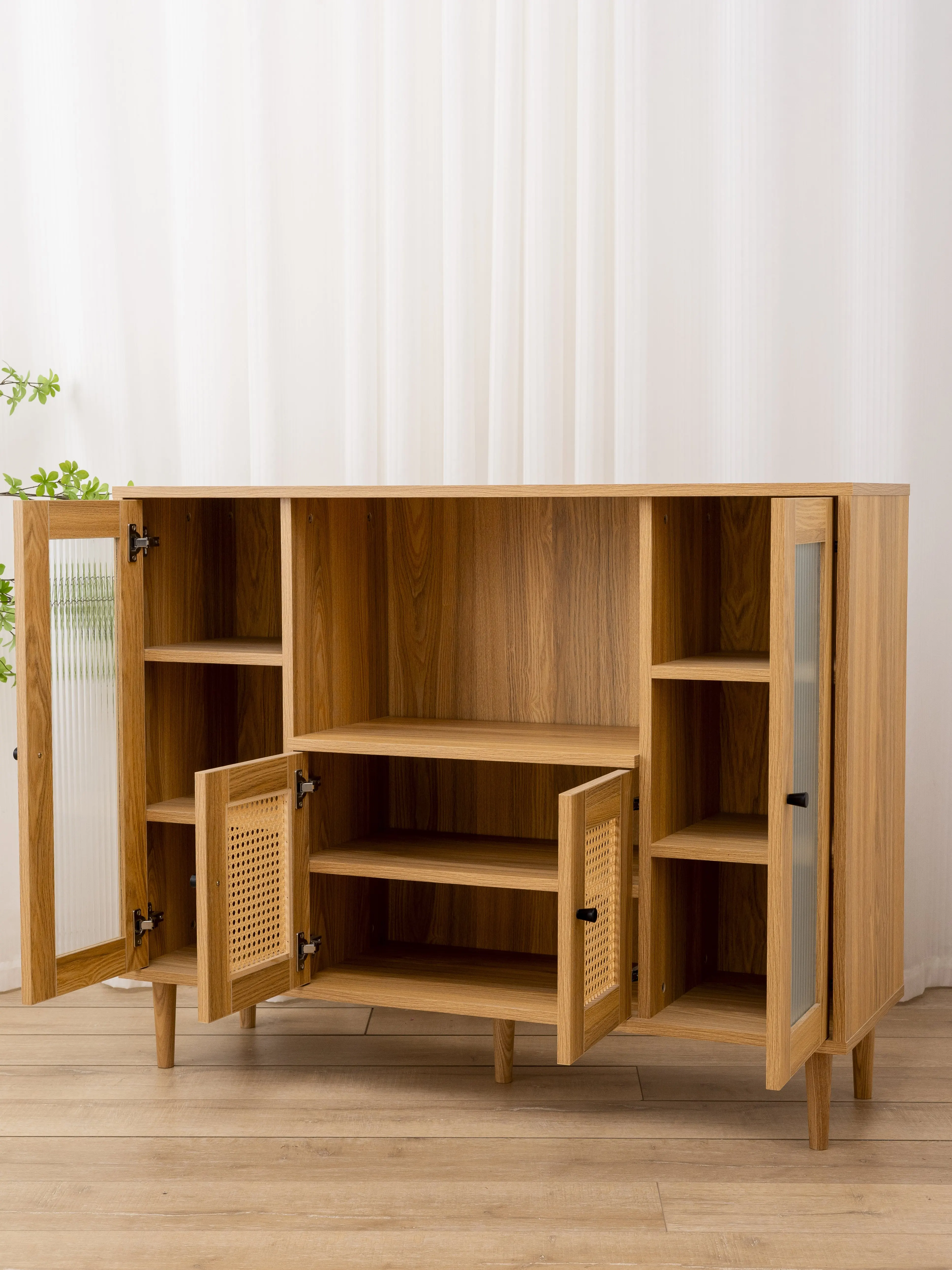 Multifunctional Solid Wood Storage Classic Sideboard Cabinet Antique 4-door Wooden Buffet/ Dining Room Storage Cabinet