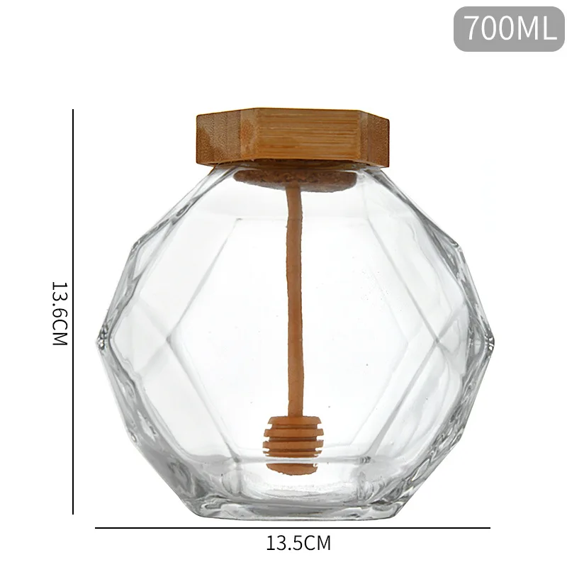 Wholesale Honey Glass Jar Hexagonal Glass Container Storage Bottle With Bamboo Cover Cork Custom Glass Honey Jar