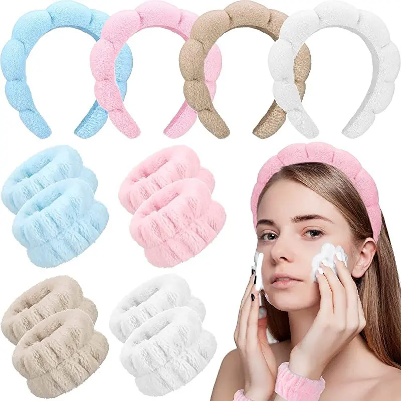 RTS Custom Makeup Sponge Headbands Non Slip Towel Fabric Hair Band For Skincare Accessories Puffy Headwear With Wristband