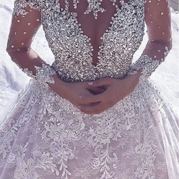 Manufacturer factory  sexy luxury Bridal  Gown Elegance  long sleeve Mermaid Wedding dress With Detachable China supplier