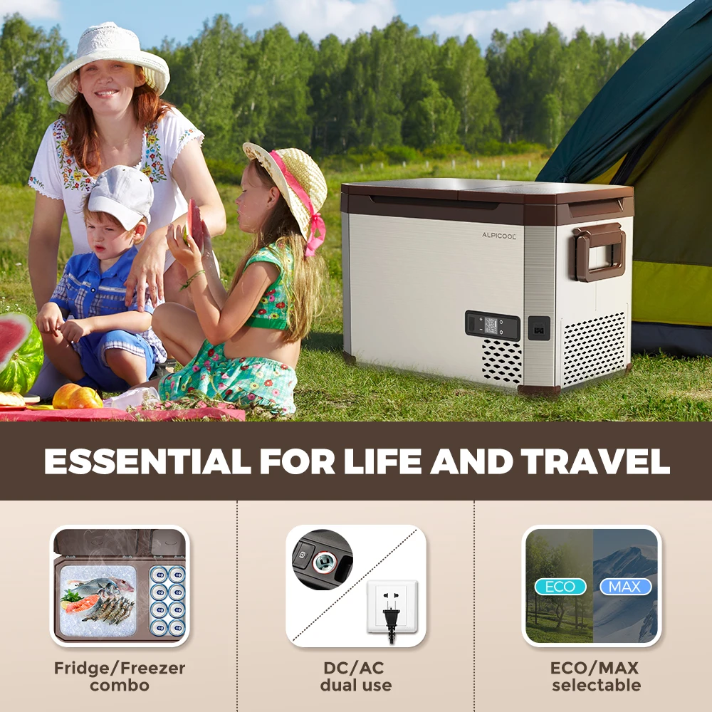 AS45 Alpicool Dual-zone Fridge 12V Mobile Freezer and Refrigerator Compressor Compact Metal Mini Car Fridge for Camping Outdoor