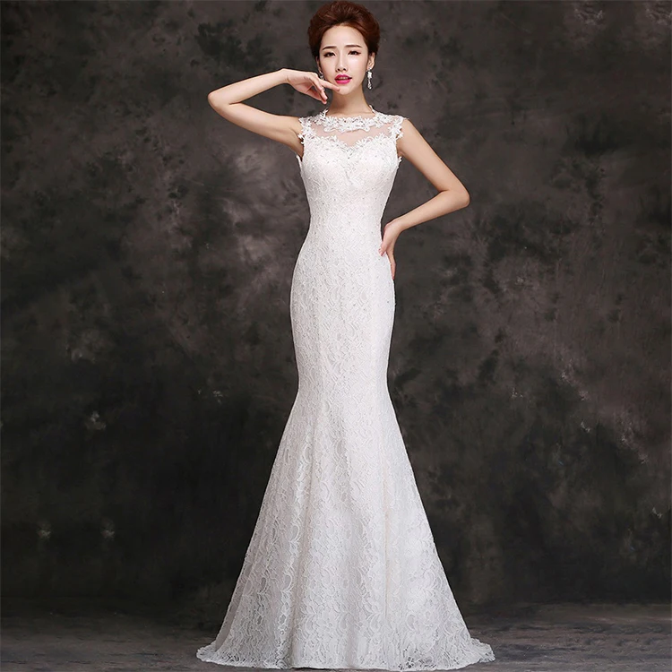 High Qaulity Lace Appliqued Sleeveless Bride Mermaid Evening Best Wedding Dresses For The Bride