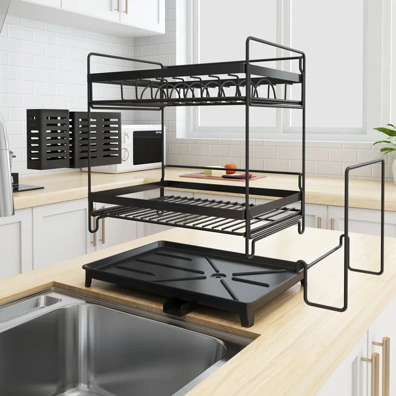 
Stainless Steel Dish Drying Rack With Water Container Kitchen Plate Rack 