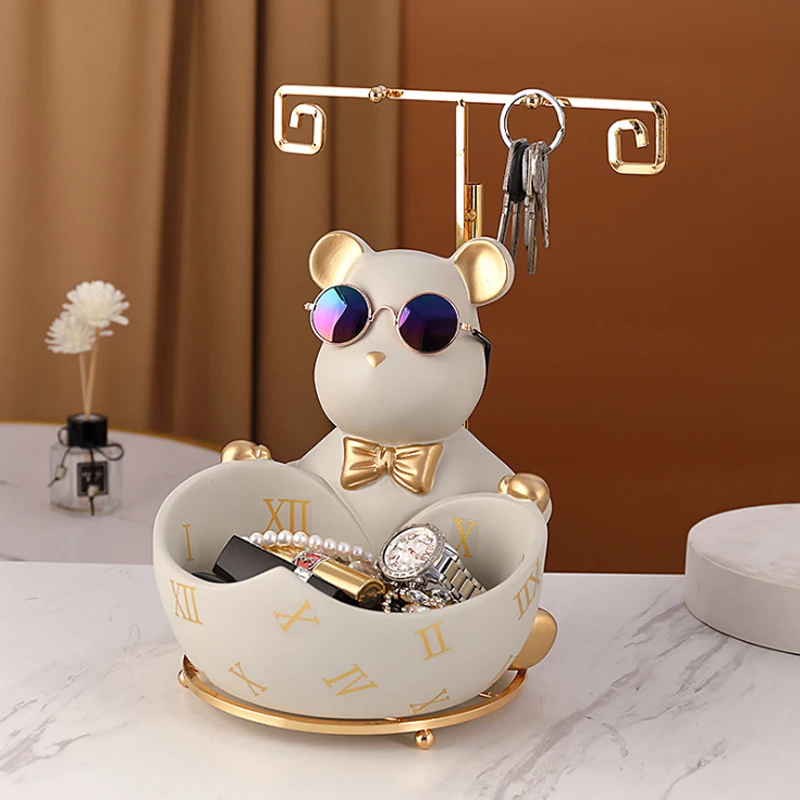 Creative Bear Statue Storage Box Nordic Home Decor Living Room Table Decor Snacks Storage Tray Figurines Crafts With Glasses