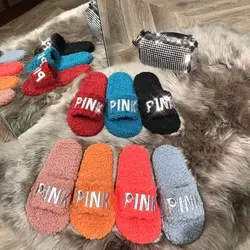 New Design Women Home Fluffy Slippers Fashion Pink Fur Indoor slippers comfortable ladies household fuzzy sandal slippers