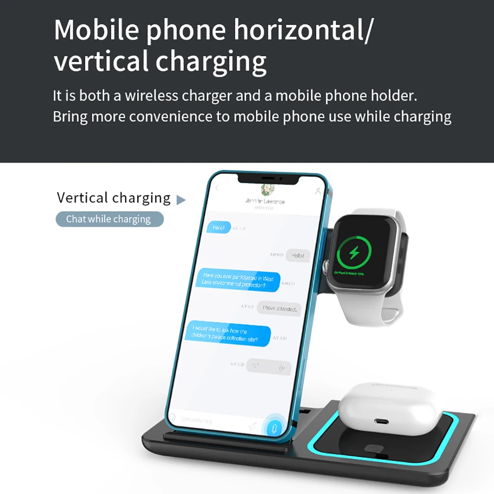 2022 3 In 1 Wireless Charger 15w Fast Charging Station For Smart Watch For Iphone 13 12 Pro Max Charging Dock