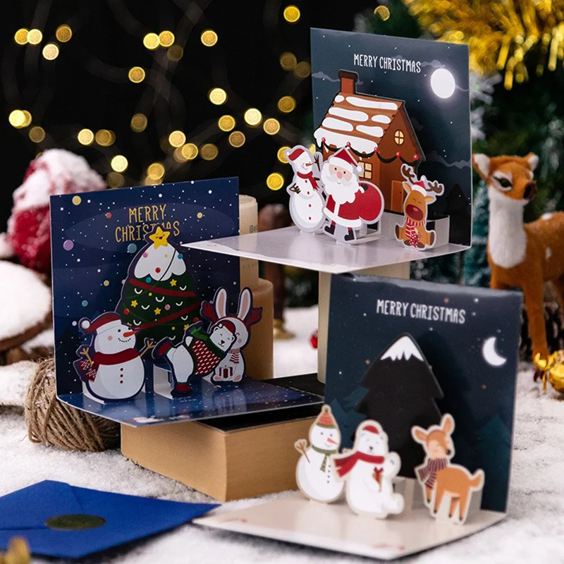 wholesale holidays gift pop up 3d christmas greeting cards with envolpe