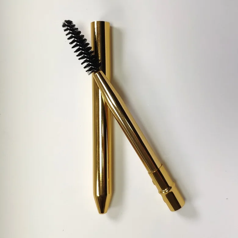 Custom logo metal eye brow makeup brush rose gold retractable eyelash spoolie brush with lid mascara makeup tools