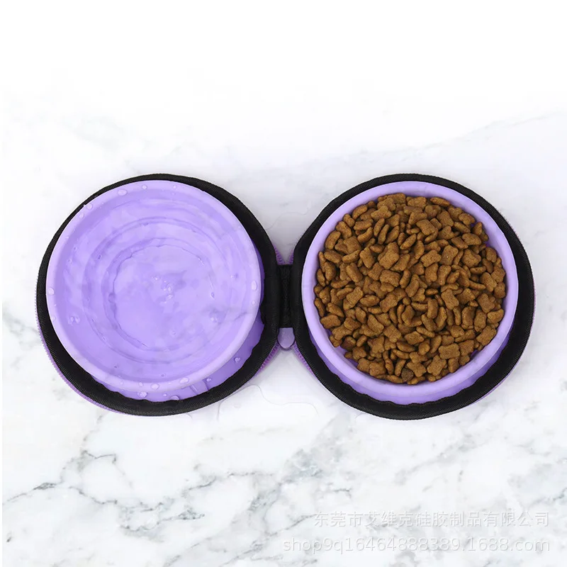 Manufacturer wholesale portable outdoor dog two collapsible bowls with zipper