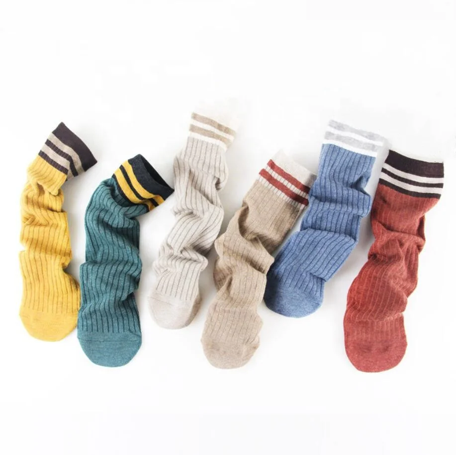 New designer long women thick winter striped socks cotton crew slouch socks for women girls