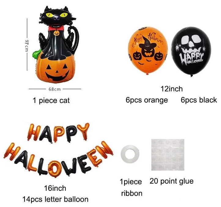 New black cat with pumpkin inflatable foil balloon hanging banner home decoration 16 inch letter halloween celebration ballons