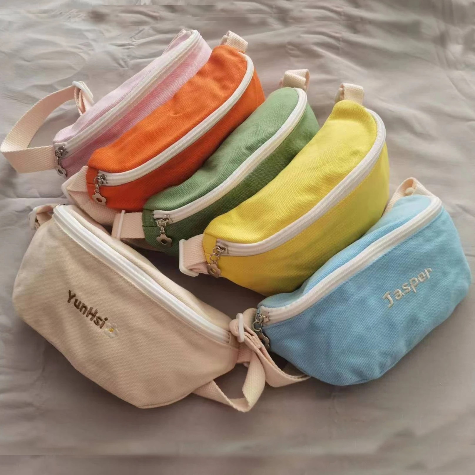 chinese factories Personalized embroidery name cotton chest bag girl kids cross body bags baby boy bag waist kids fanny pack