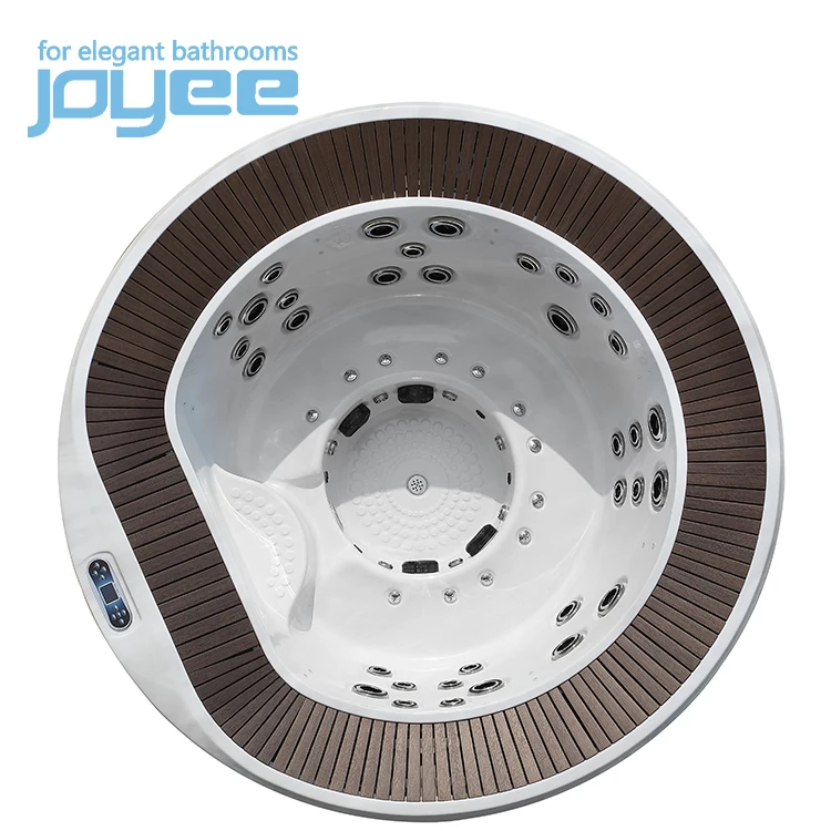 JOYEE freestanding jacuzzi function drop in 6 8 person overflow air bubble massage round whirlpool hot tub outdoor wood spa