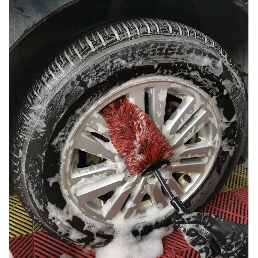 Щетка для чистки колесных ободов премиум-класса, длинная щетка из мягкой щетины для автомобильных колес, щетка из красного сплава для колес