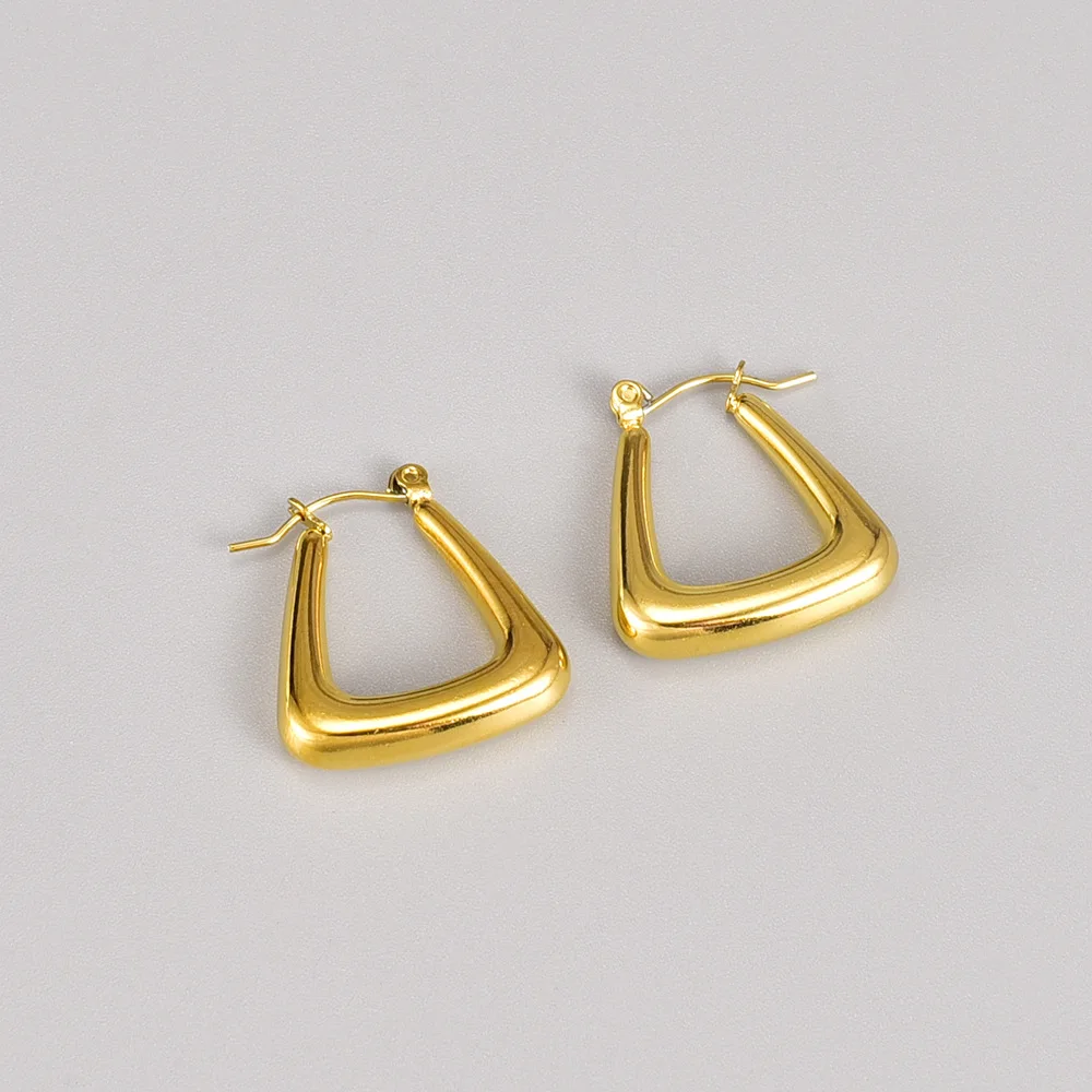Custom Minimalist Jewelry Hollow Earrings Stainless Steel Thick Geometric Triangle Hoop Earrings for Women