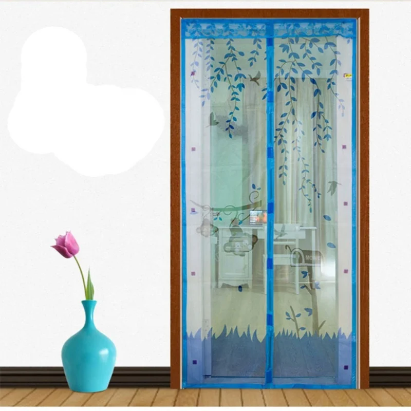 High quality Color Printed magnetic mosquito net door curtain polyester mesh fabric net magnet mosquito curtains